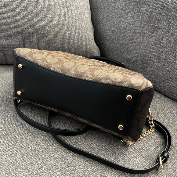 Coach Mini Lillie Carryall Colorblock Signature Black Canvas Gold Khaki … - Picture 4 of 5